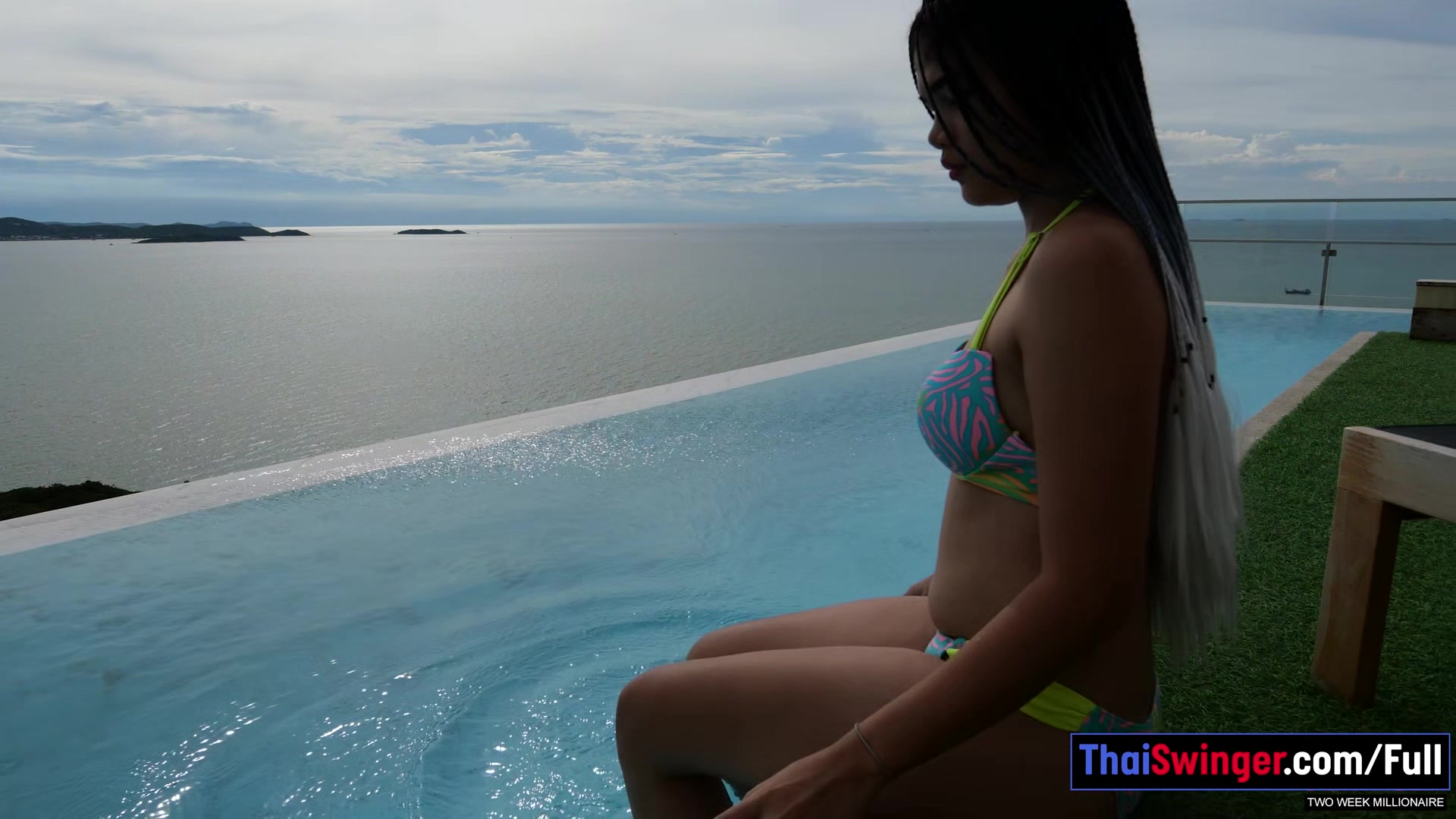 Big butt Thai GF AirBnb rooftop pool swim and sex in the room
