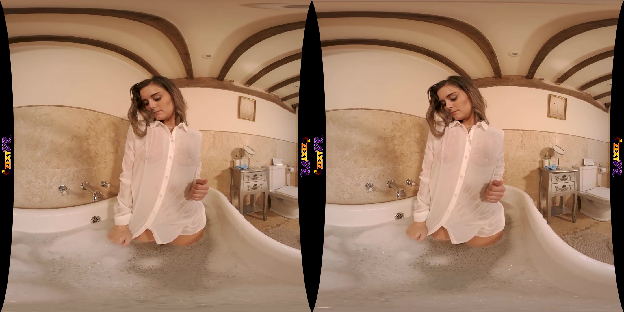 Bubble Trouble - Amateur MILF Wet Shirt in the Bathtub