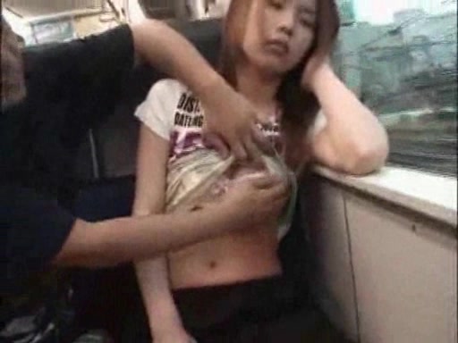 Young Asian college girl was met in the public transport