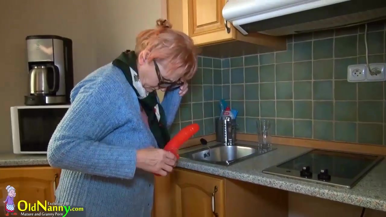 OldNanny granny mature masturbate with orange dildo