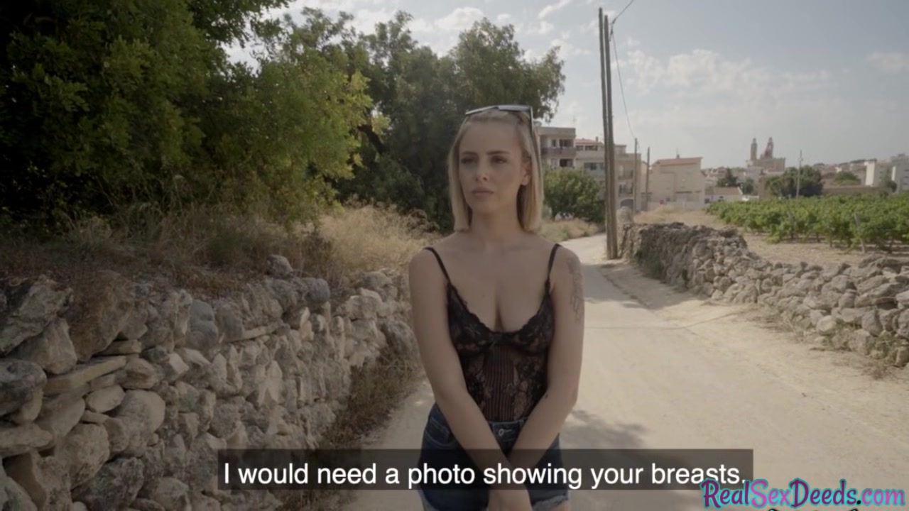 Blonde Spanish beauty pulled and banged outdoors for cash