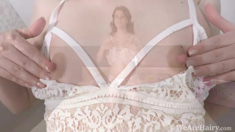 Emaza strips off her sexy white lingerie in bed