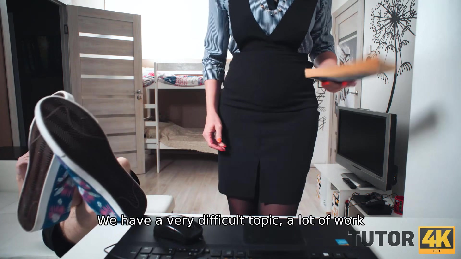 TUTOR4K. Cunning boy seduces mature tutor by simulating heart attack