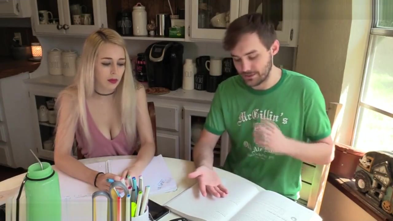 Step brother tutors stepsis math homework, catches her masturbating, and fucks
