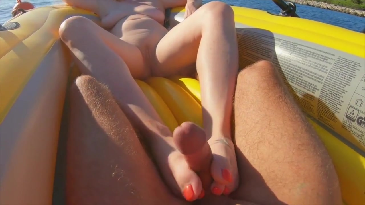Risky Public SoleJob Toejob Cum Big Tits Ginger Redhead Footjob on Boat