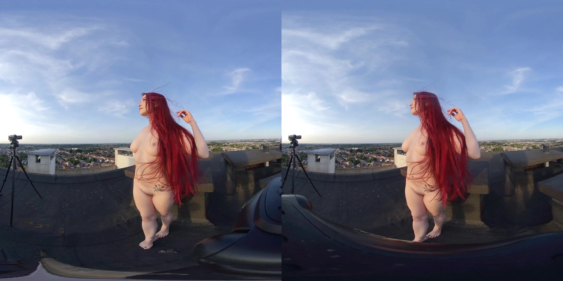 Lady - Photoshoot on a Rooftop - Redhead Naked Outdoors