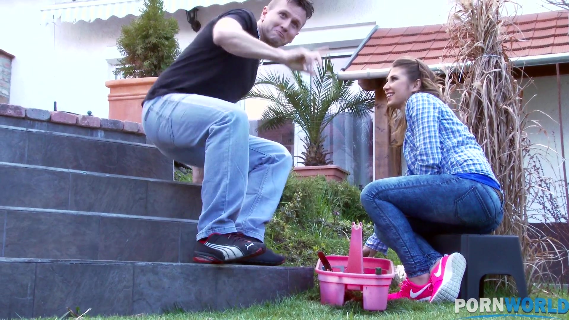 The Horny Gardener - Busty Babe Gets Jizzed On Natural Tits - PornWorld