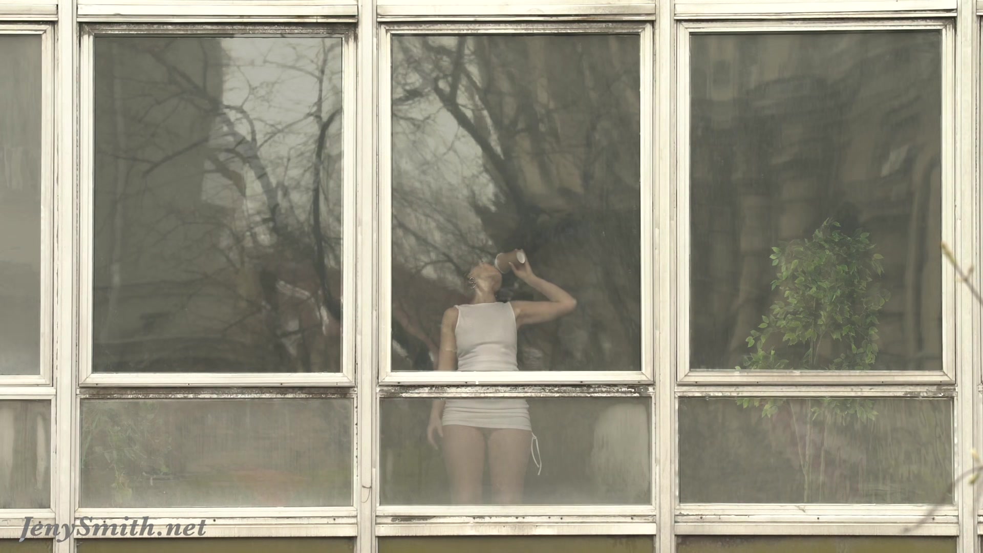 Jeny Smith teasing the strangers thru the window