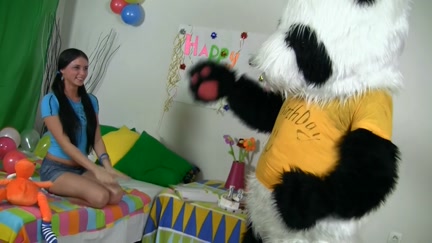 began to play with a large dong toy panda