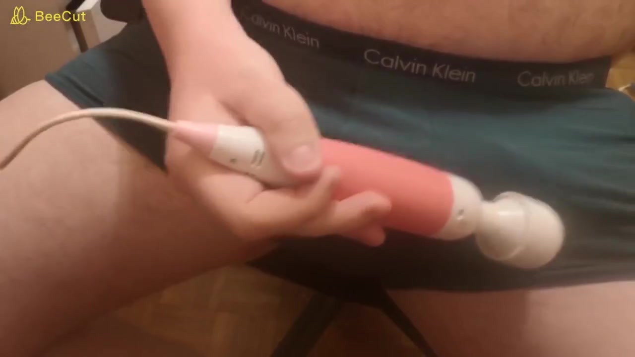 Chubby Boy Cums Into Boxers Briefs While Playing With Vibrating Wand