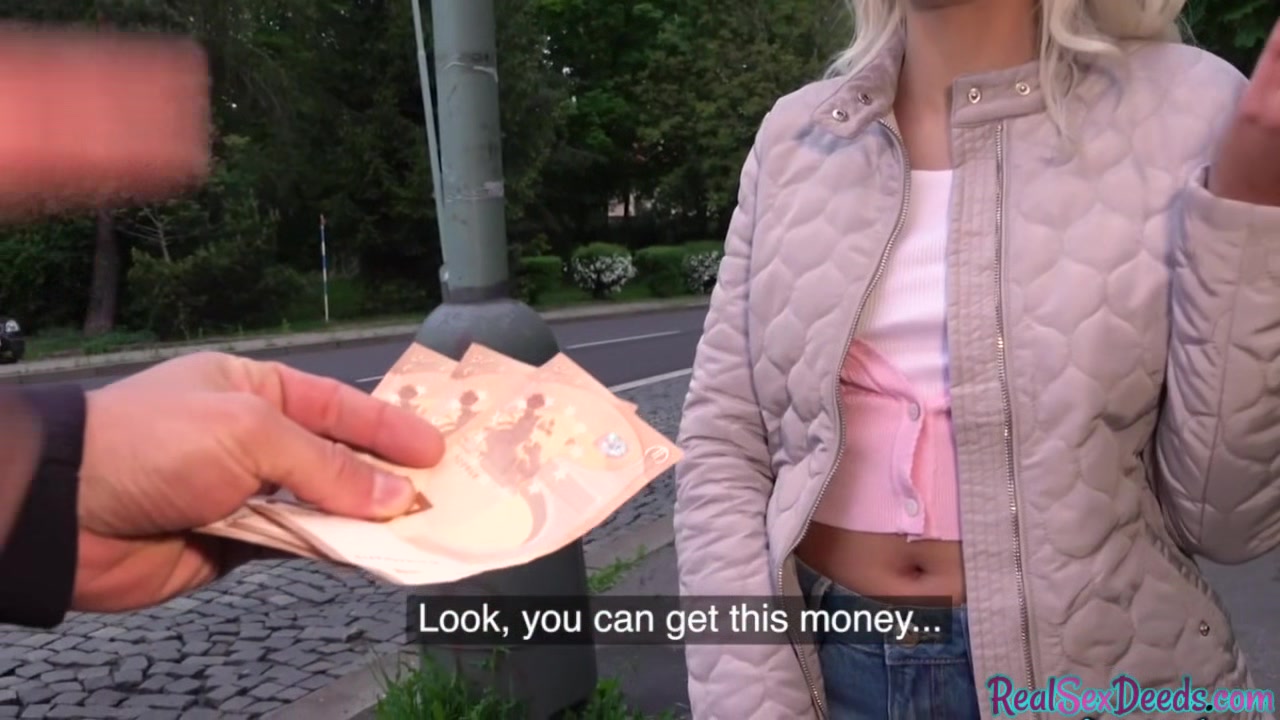 Blonde eurobabe rides while sucking POV dick for money