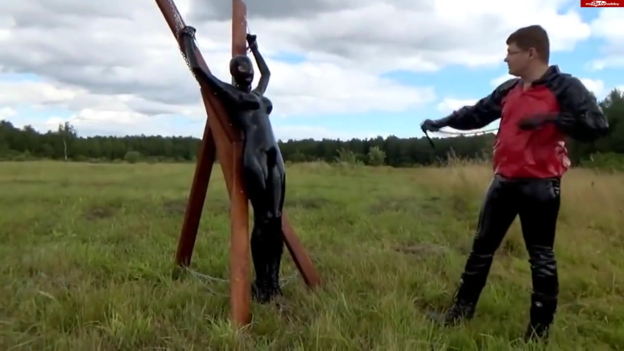 Chained And Used Latex Girl Outdoors