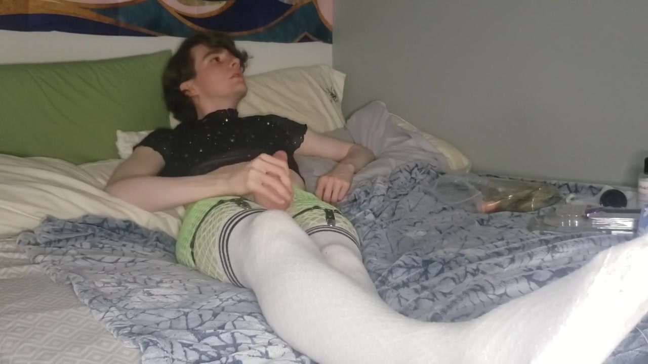 teen 18+ Transgirl Edges While Listening To Chill Beats with Toys