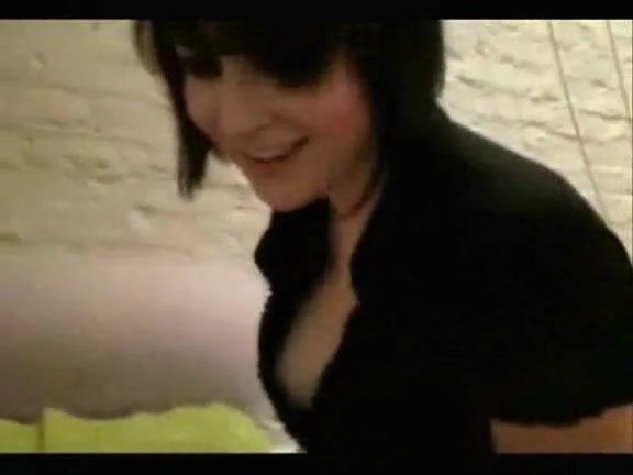 Busty chick in sexy black outfit gives handjob and rides on a willy