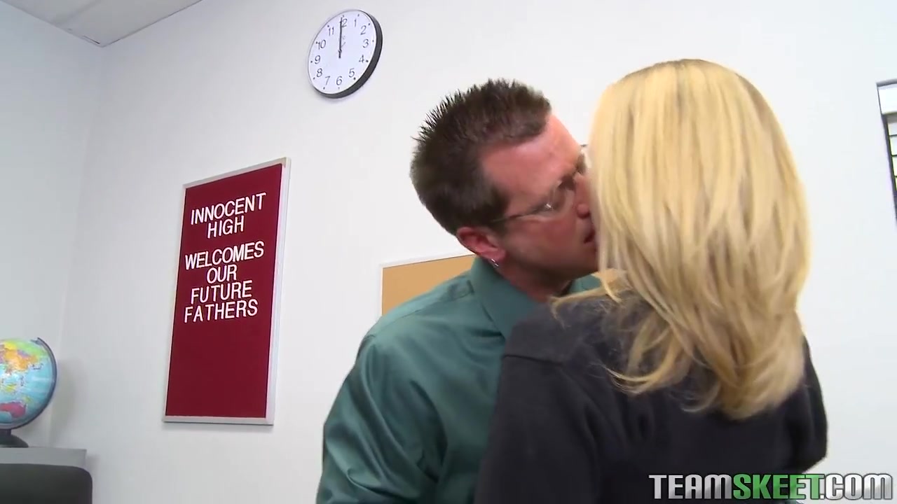 Blonde college girl and her teacher