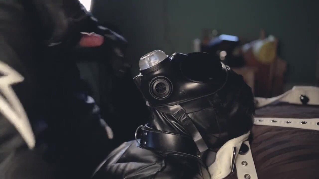 Rubber boy sucking biker master cock