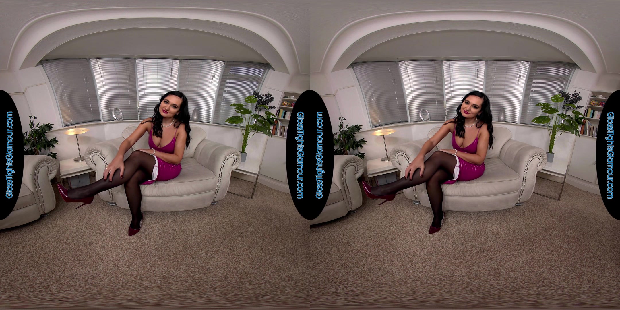 Bonnie Bellotti In Pink Pu Dress With Black Glossy Legwear Sans Gusset Joi - 8k Vr
