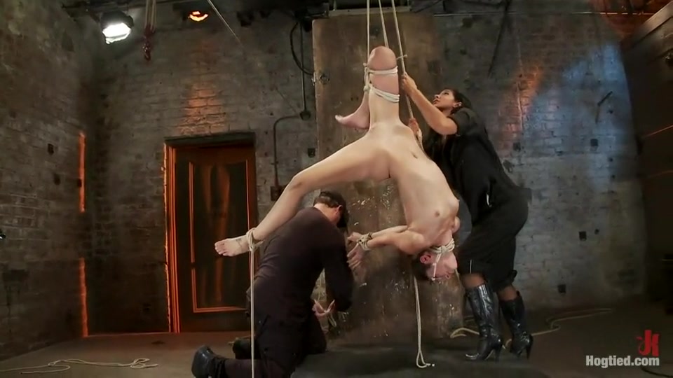 Tiny flexible brunette suffers a Category 5 suspension while being made to cum over and over!