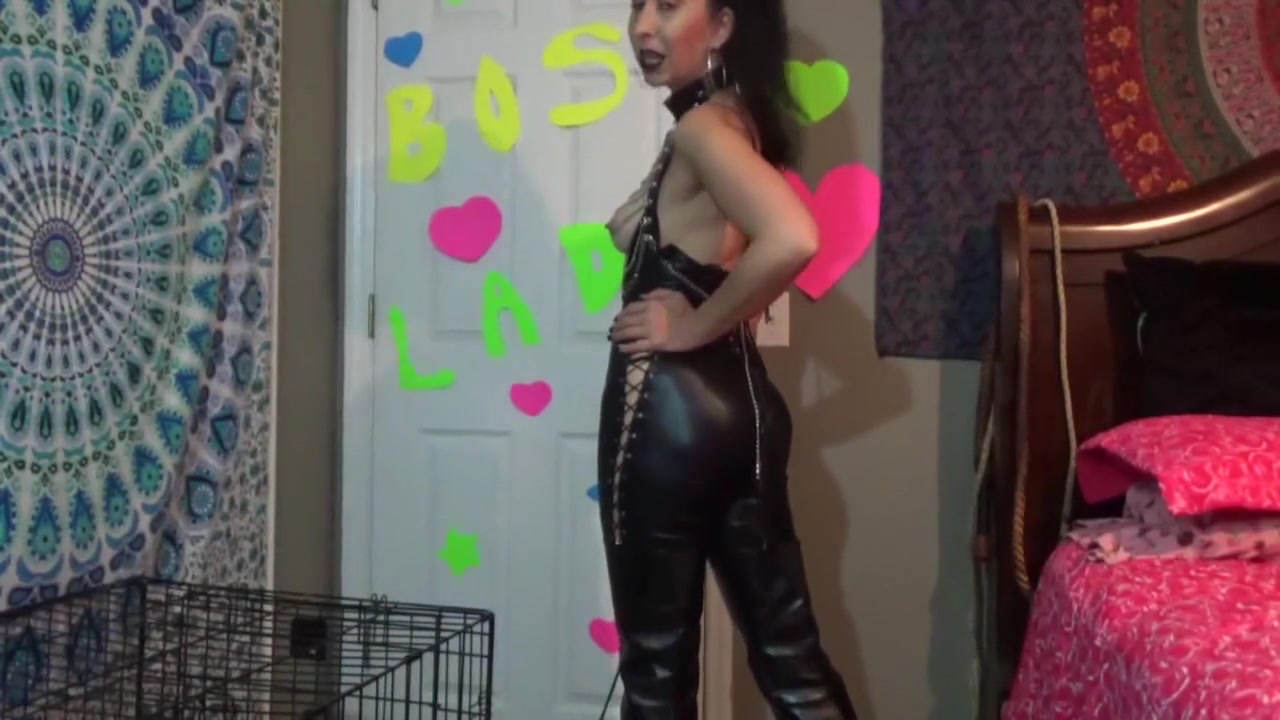 Solo mistress wearing latex shows her tits while talking dirty by Femdom Austria