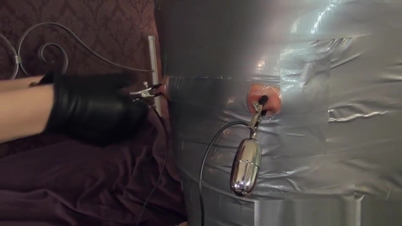 Bondage mistress uses mummification on sub