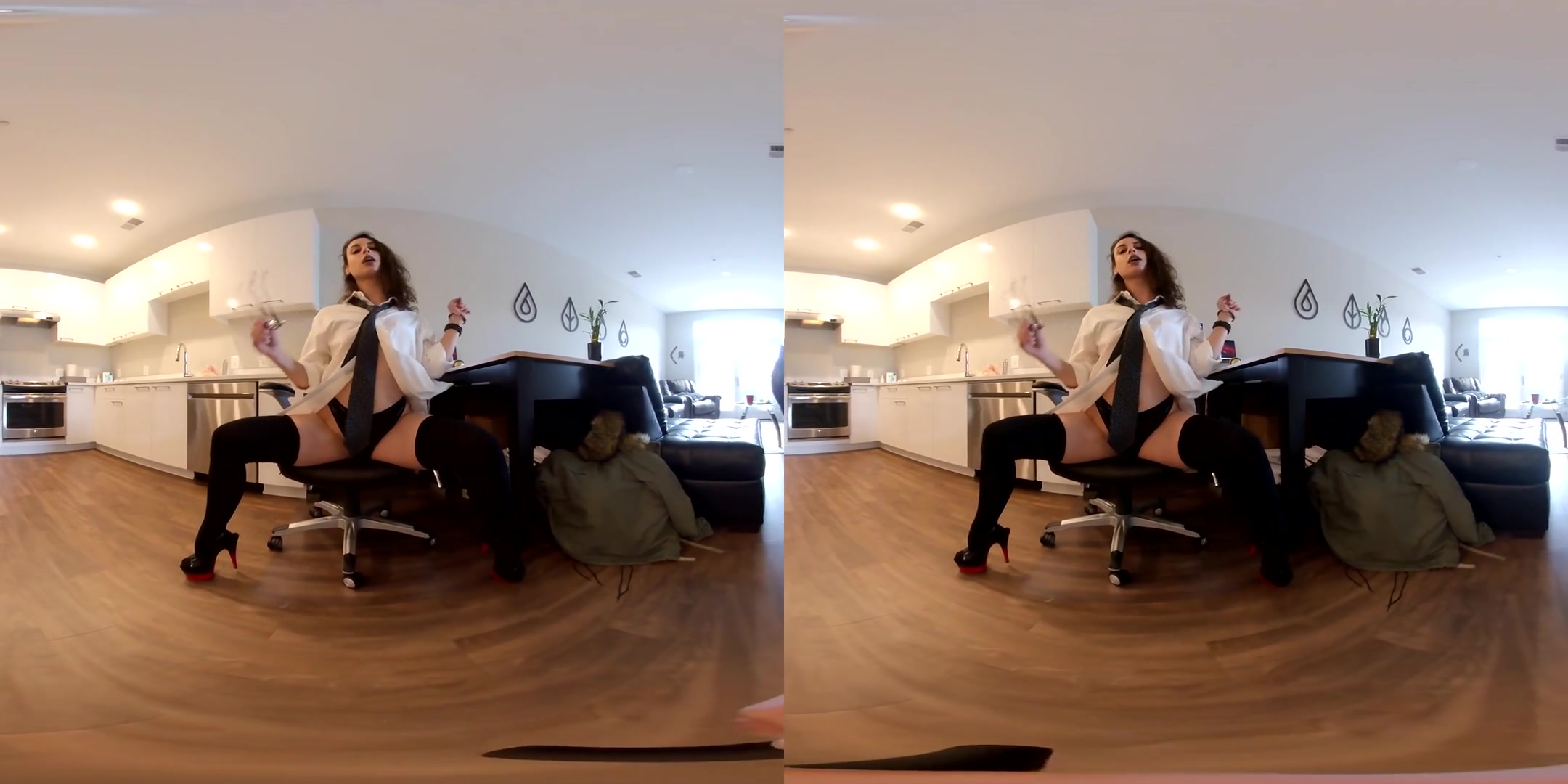 Office - Solo Model Nylons Striptease - SexLikeReal