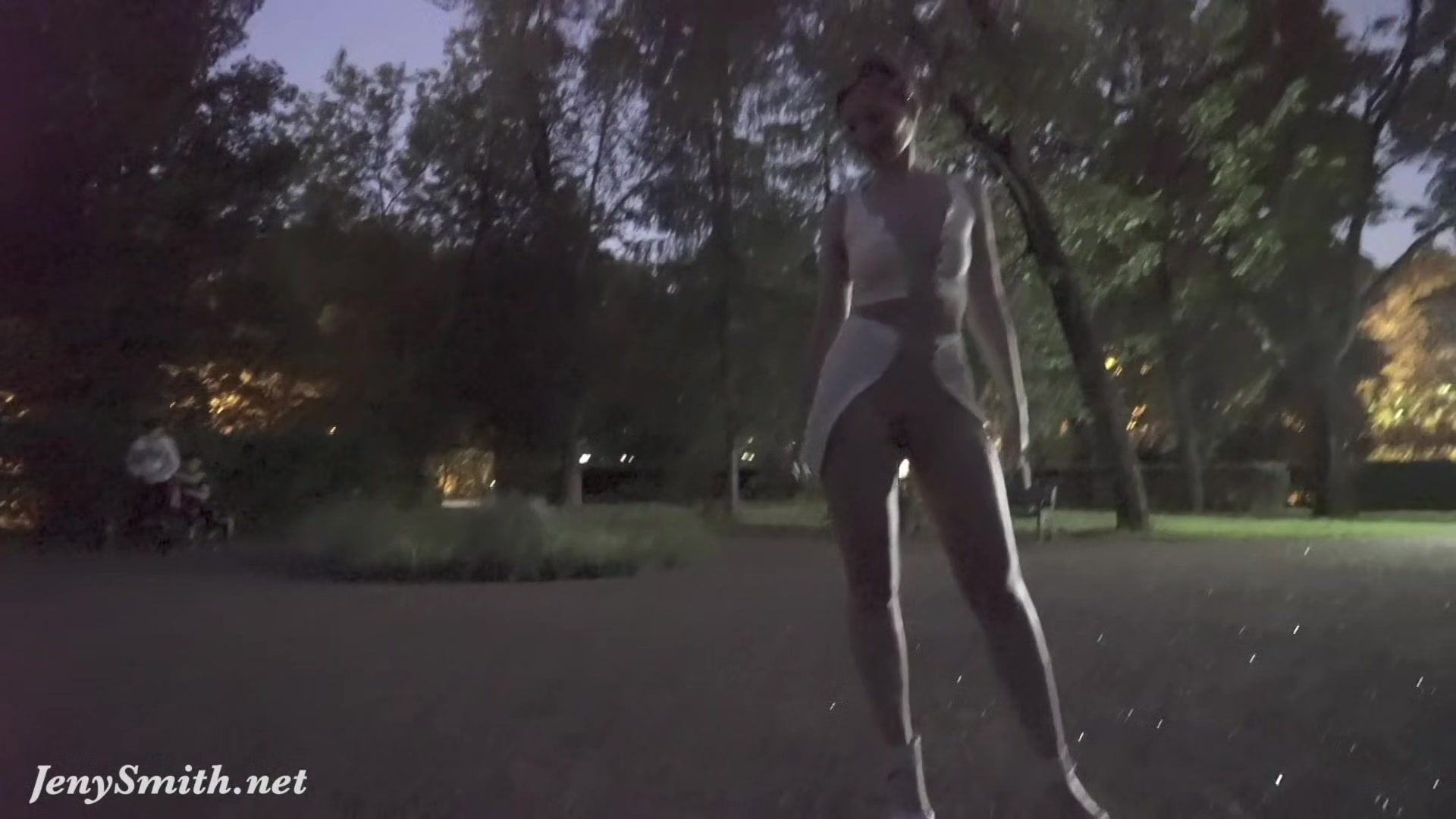 Jeny Smith tests her new suit. Flashing in public