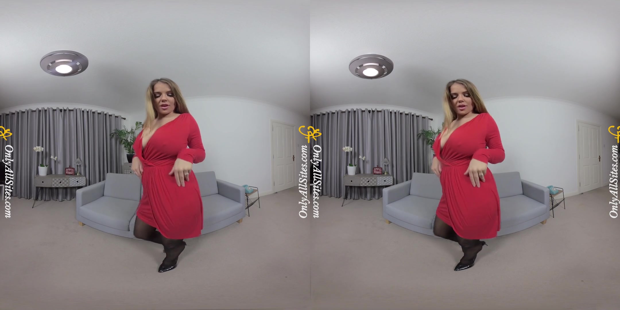 Siobhan Graves - Red Dress; Huge Tits Babe Stripping
