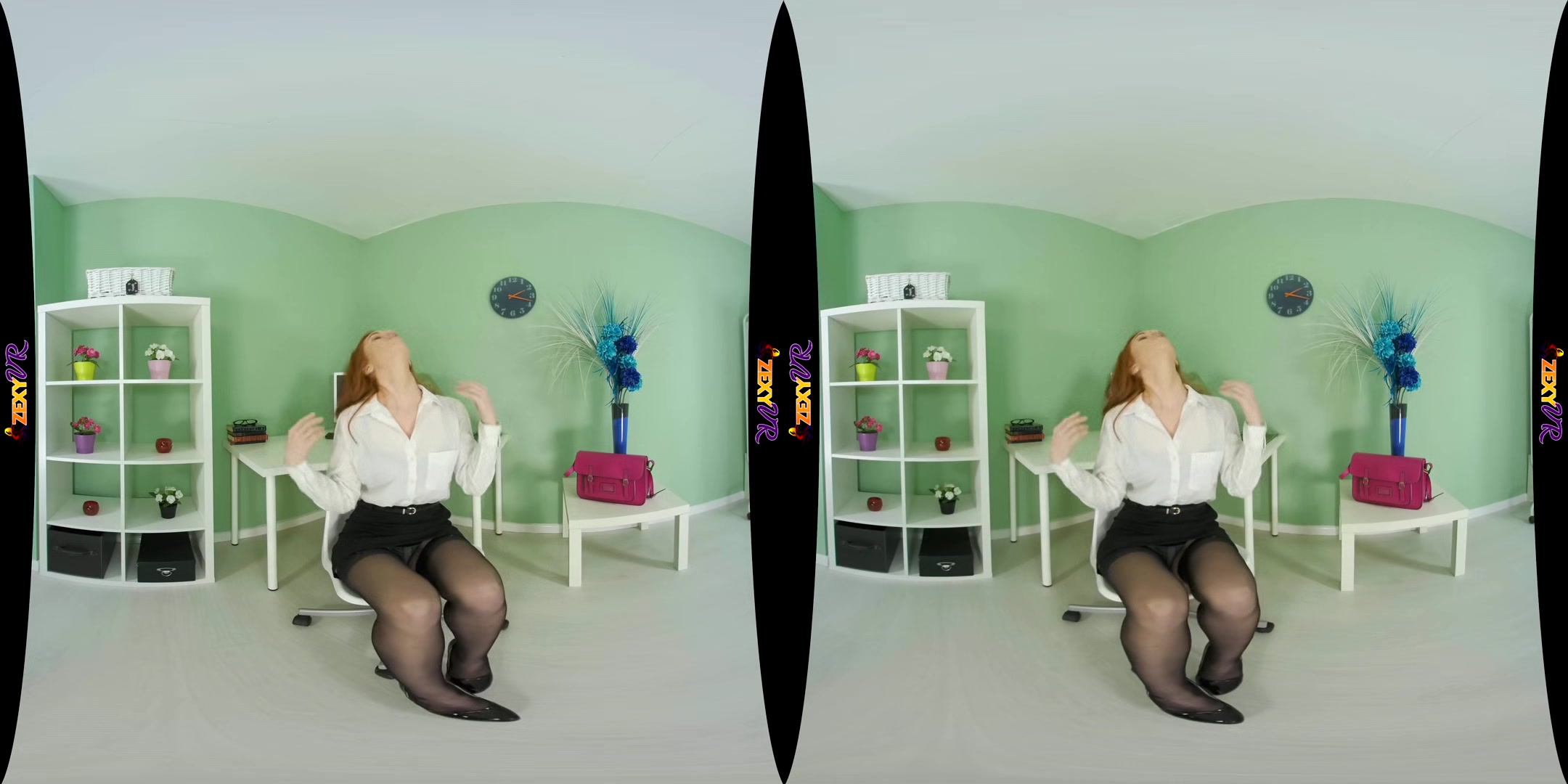 Slackin Off; Tall Thin Redhead Striptease Solo Fishnets Lingerie Office Secretary