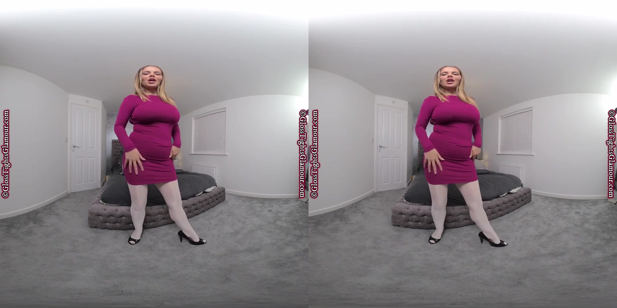 White Tight JOI - Huge Tits Babe Striptease in Pantyhose