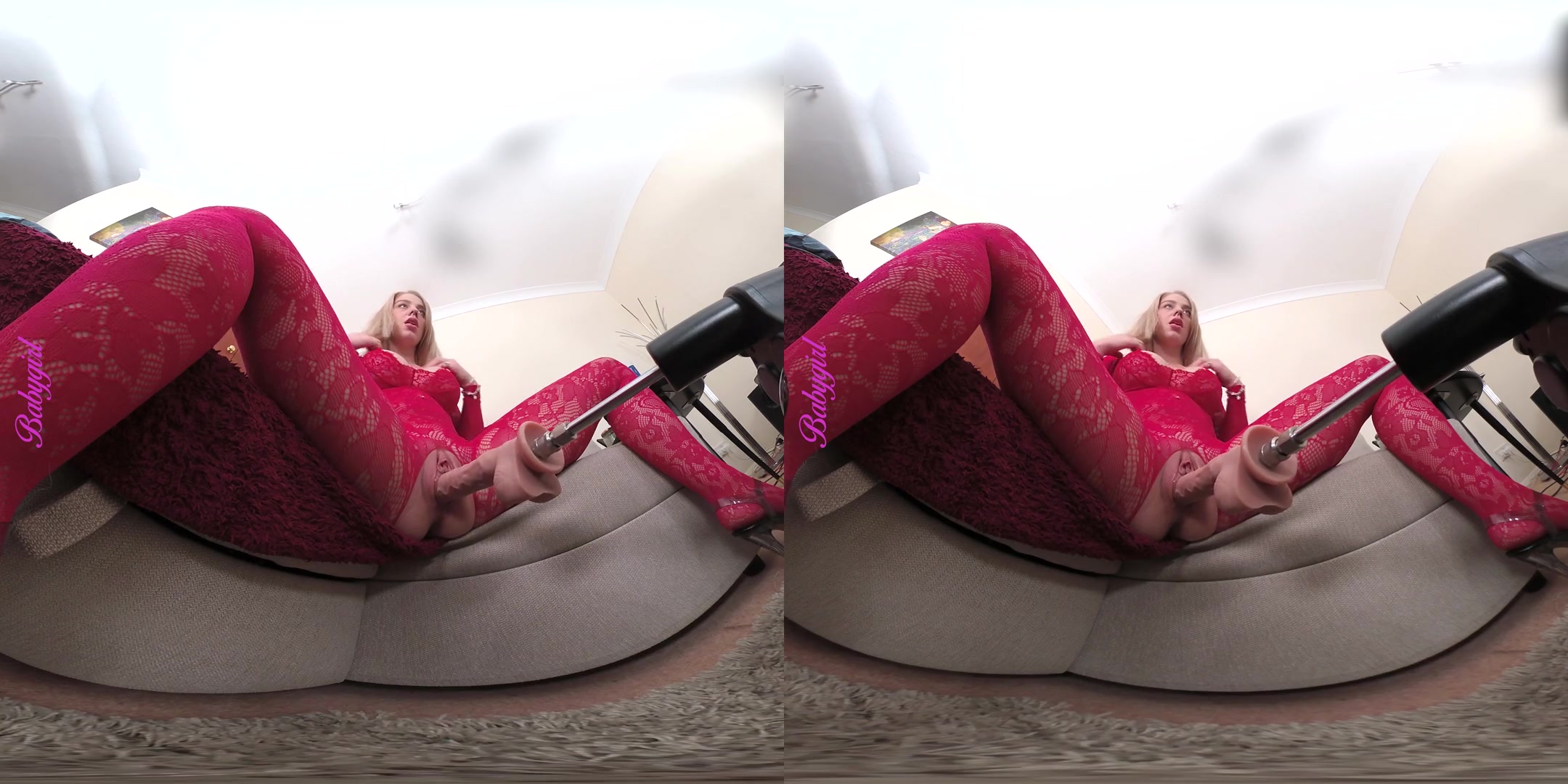 Busty Blonde In A Red Lace Suit