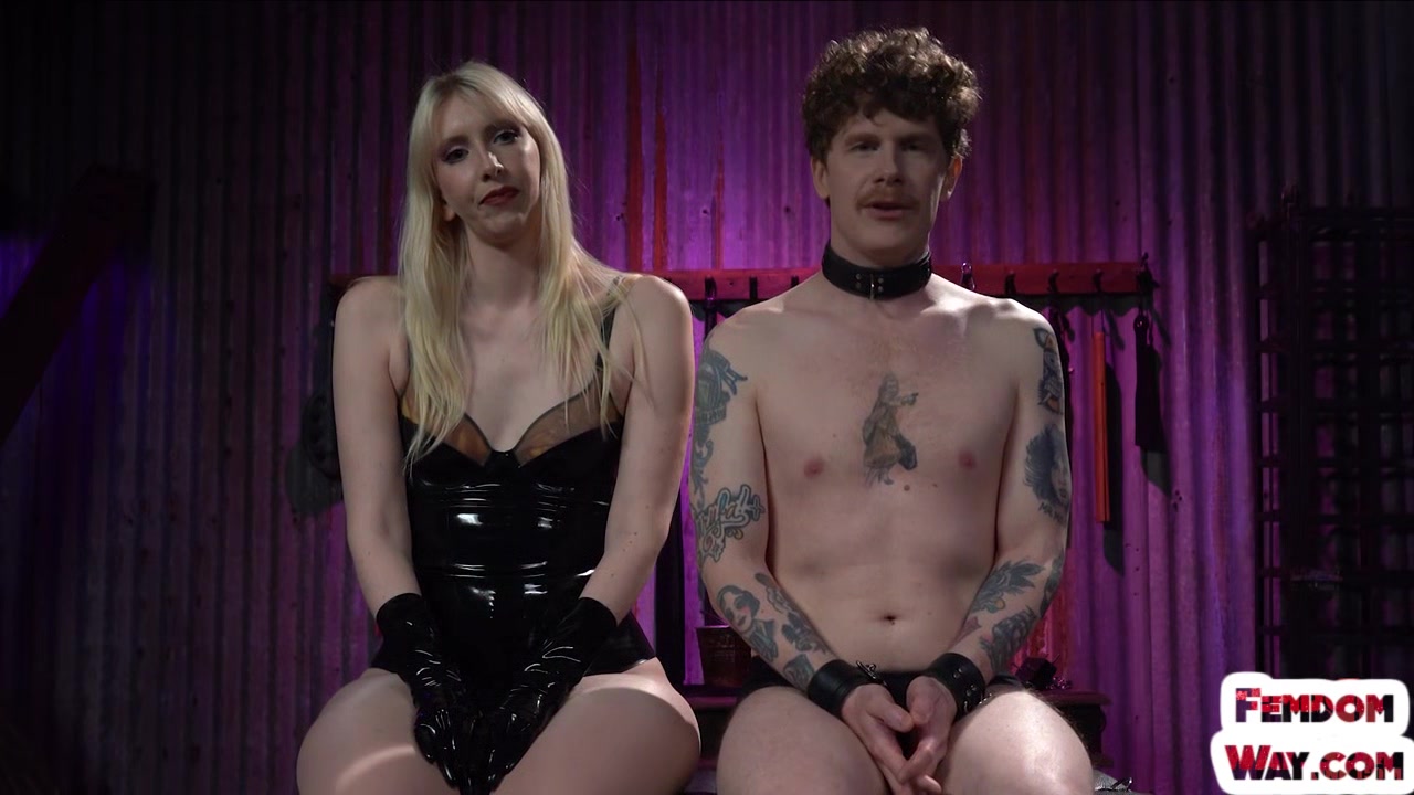 BDSM latex dominas spanks sub with her gloves hands