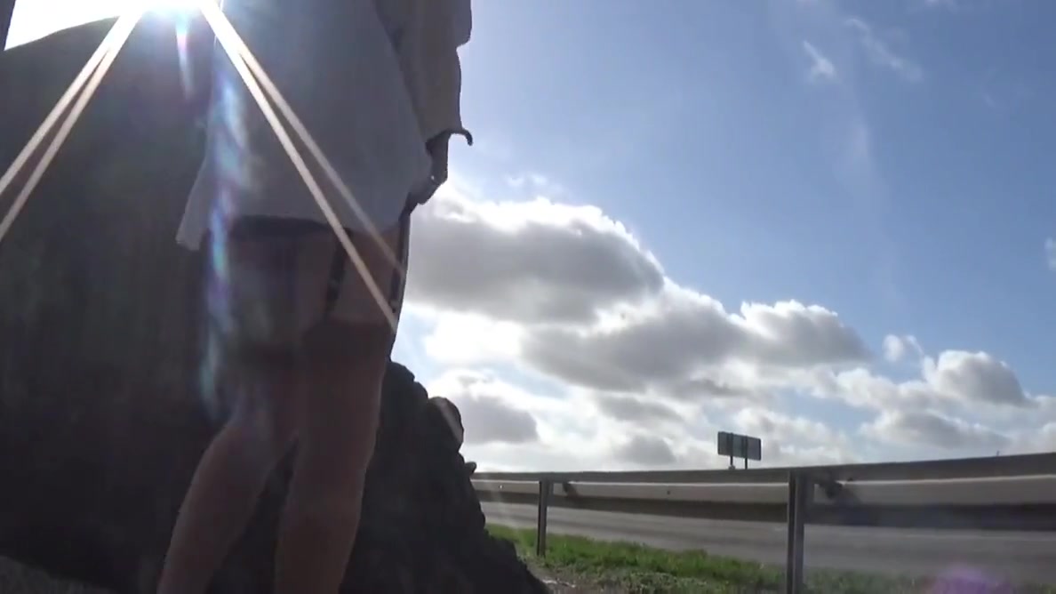 Crossdresser Sissy On A Road Parking Lot Sounding In Garter