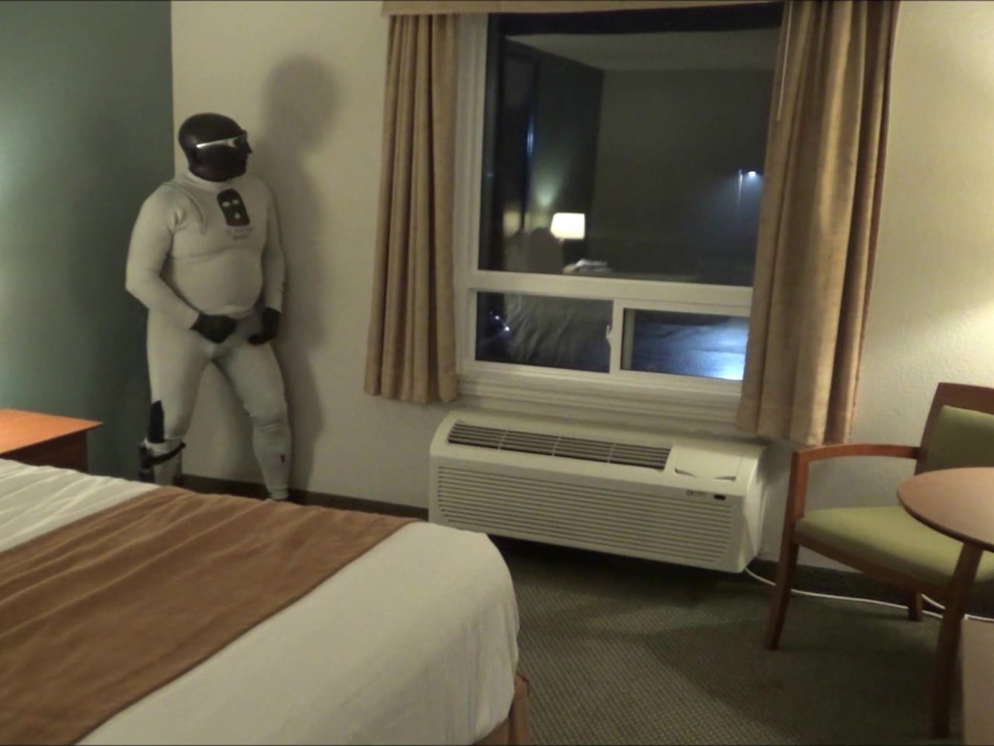 At Hotel Window And Door I Cum Wearing Bastard Wetsuit Silicone Hood