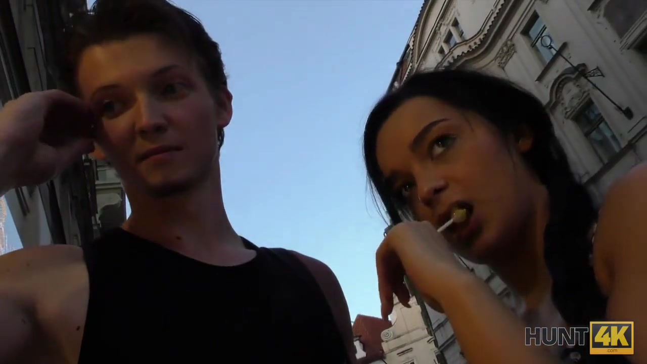 HUNT4K. Guy stretches young chick on sofa while cuckold films this