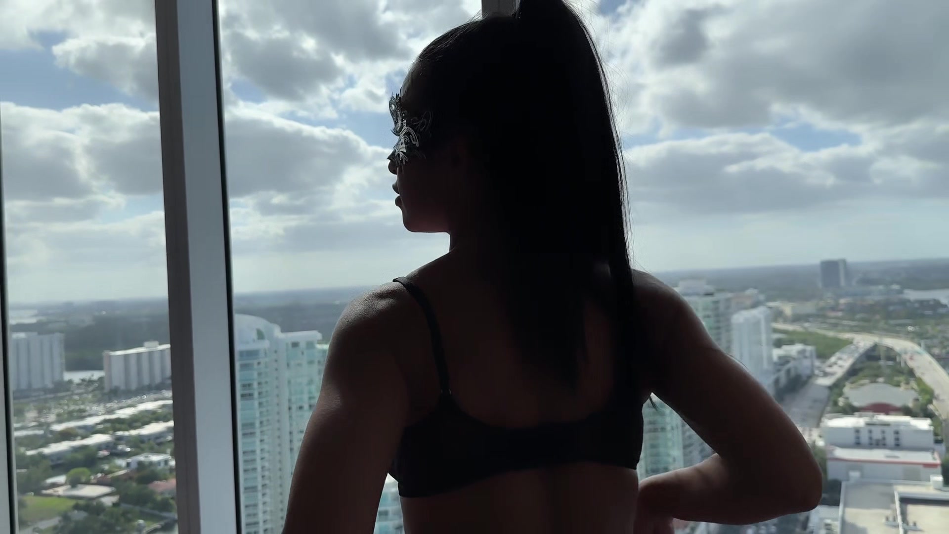Masked Latina in Sexy Black Lingerie