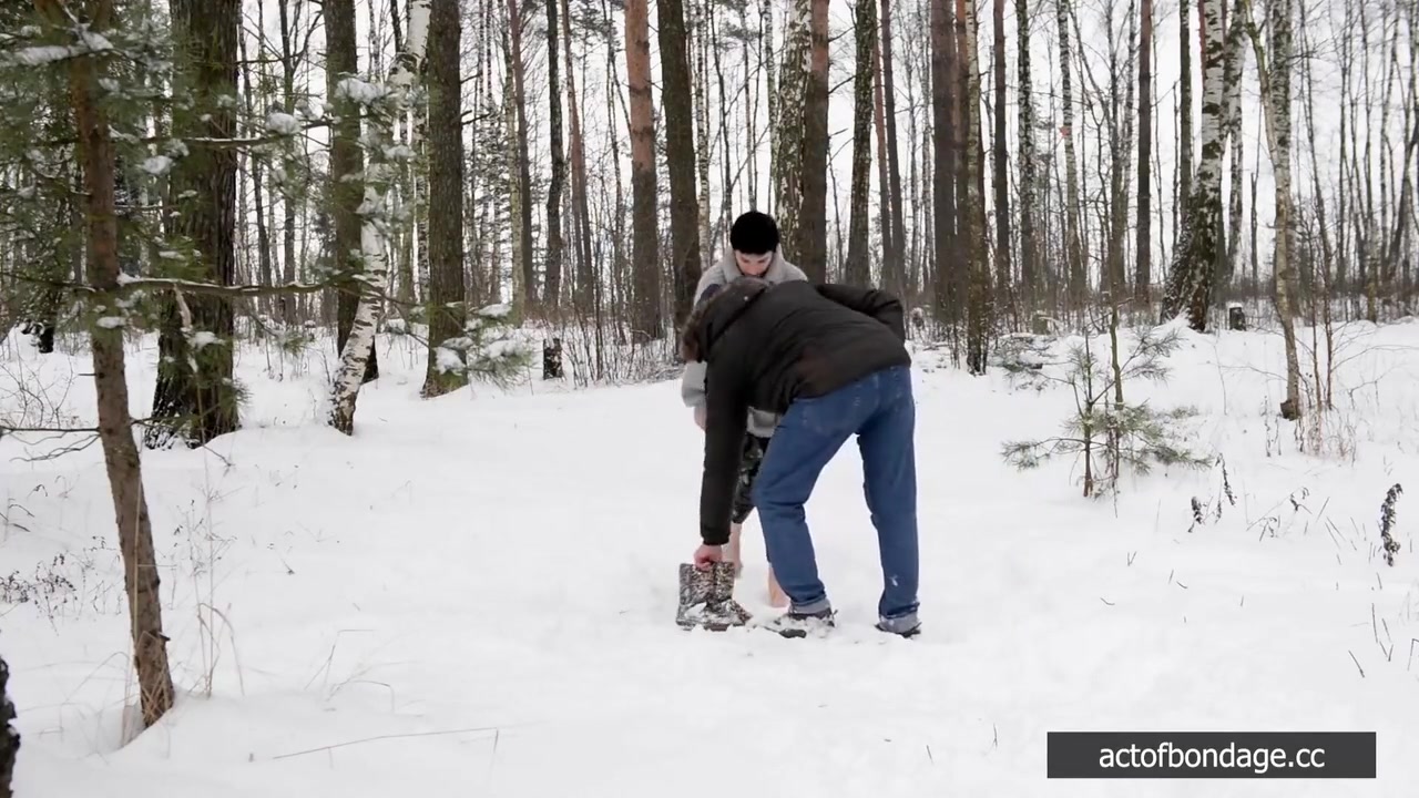 Barefoot Claudia Tied Up In The Snow