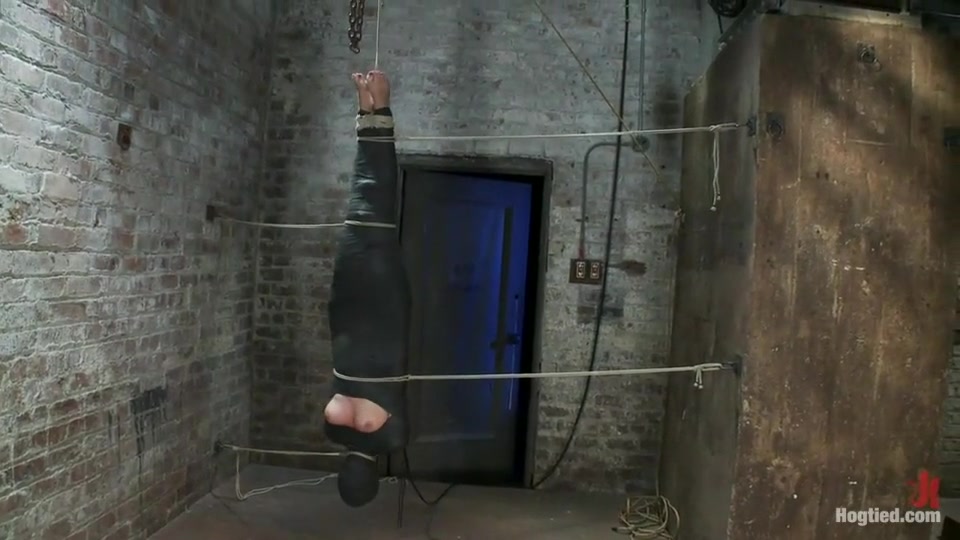 Cute little blond girl is mummified, vibrator stuck on her clit. Hung upside down to cum & cum.