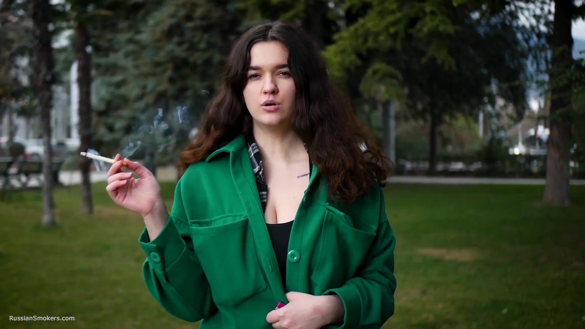 Beautiful Brunette Is Smoking Cork Strong Cigarettes