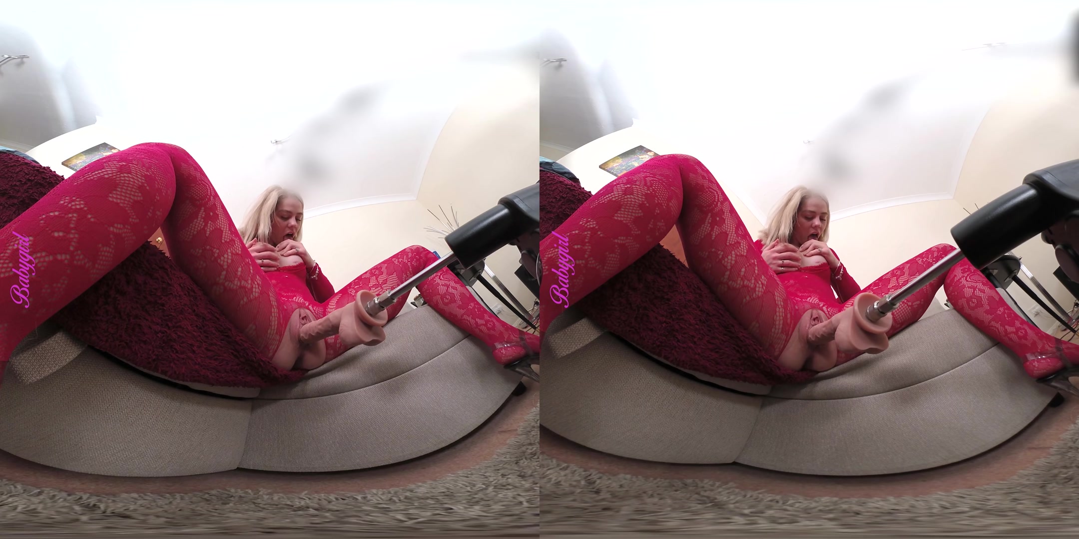 Busty Blonde In A Red Lace Suit - perVRt