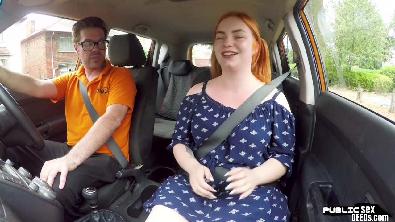 Chubby redhead public fucked in car by driving instructor
