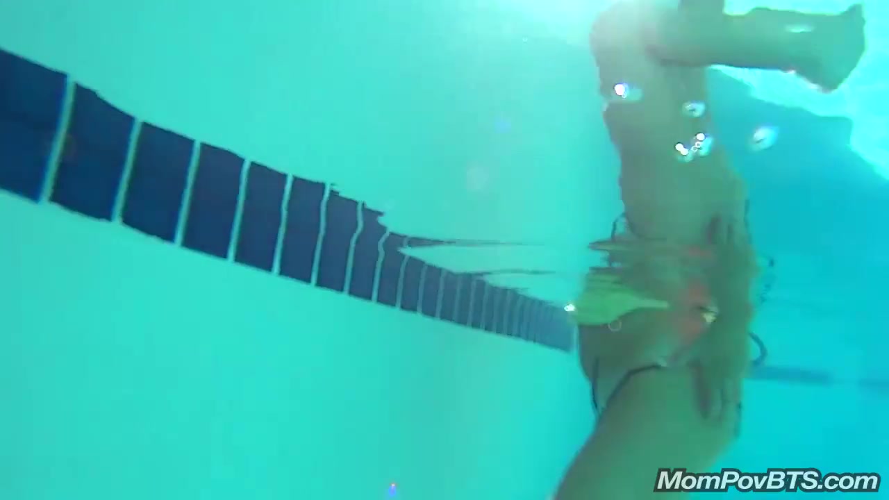 MILF in public pool before porn shoot