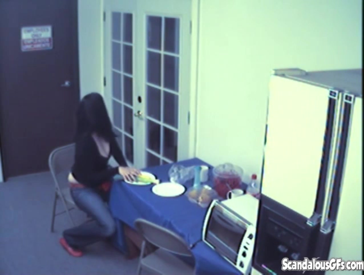 Busty food fetish slut masturbates