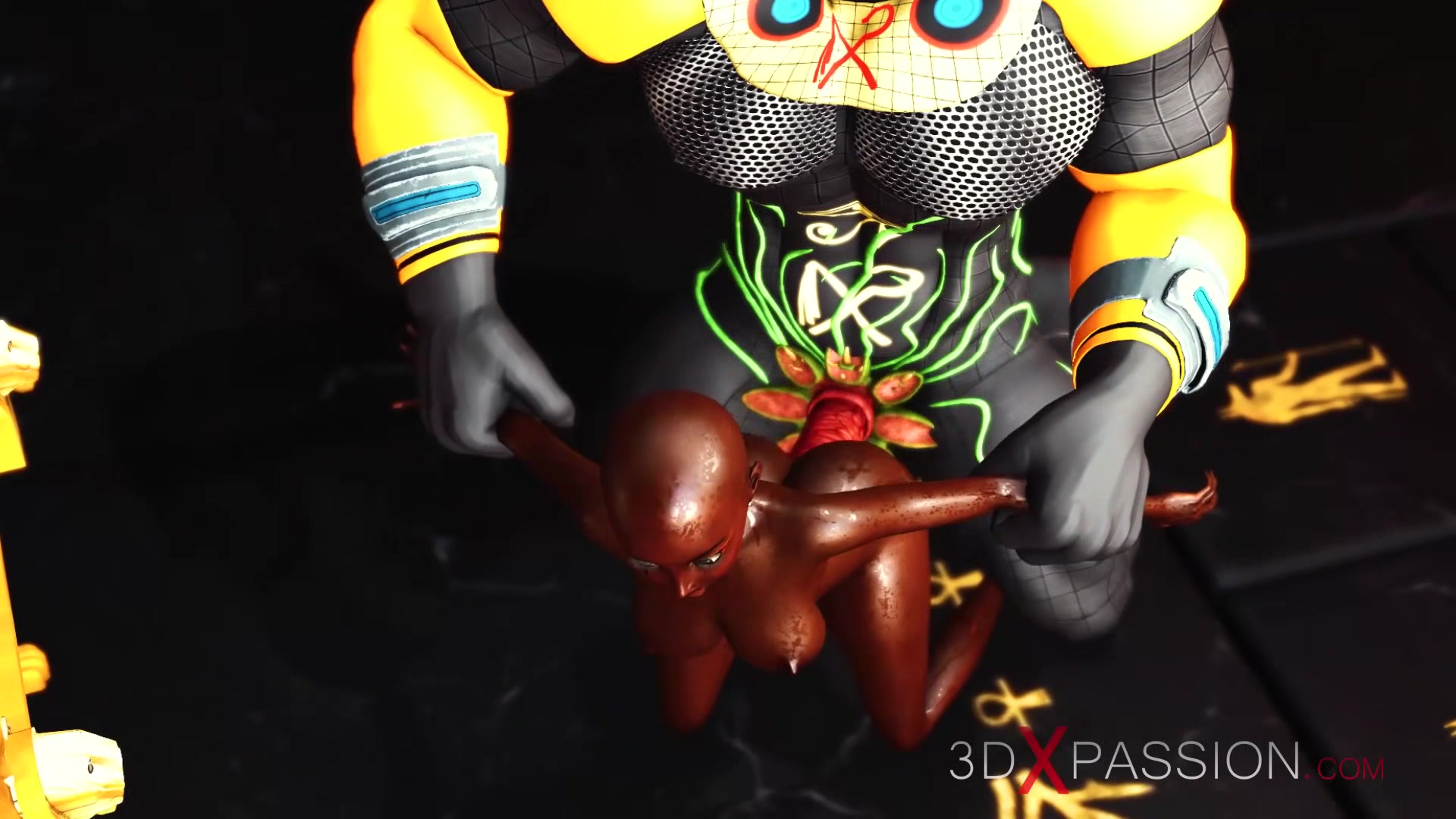 Anubis fucks hard a sexy slave ebony in an egyptian temple