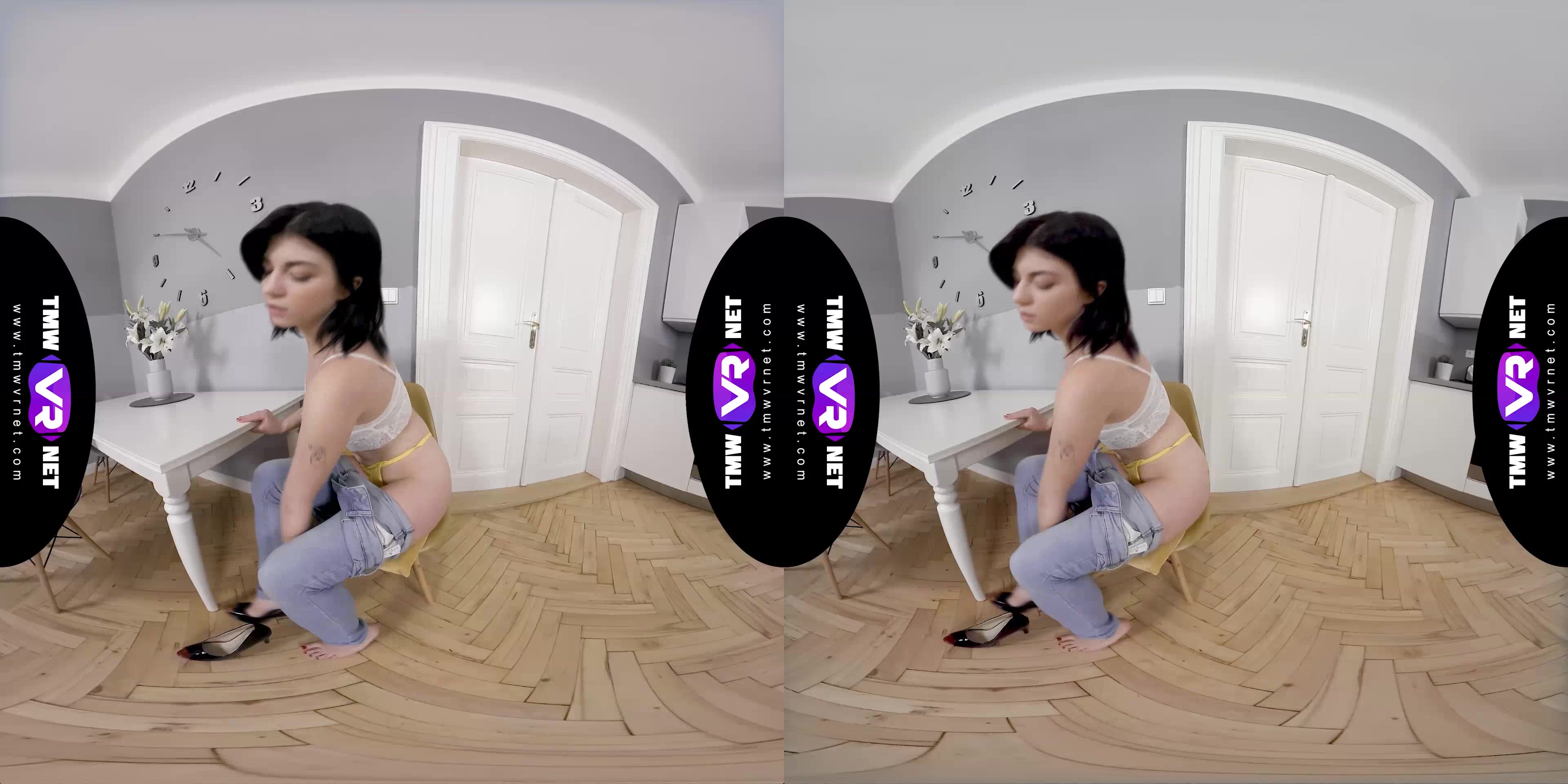Bright solo orgasm on a chair