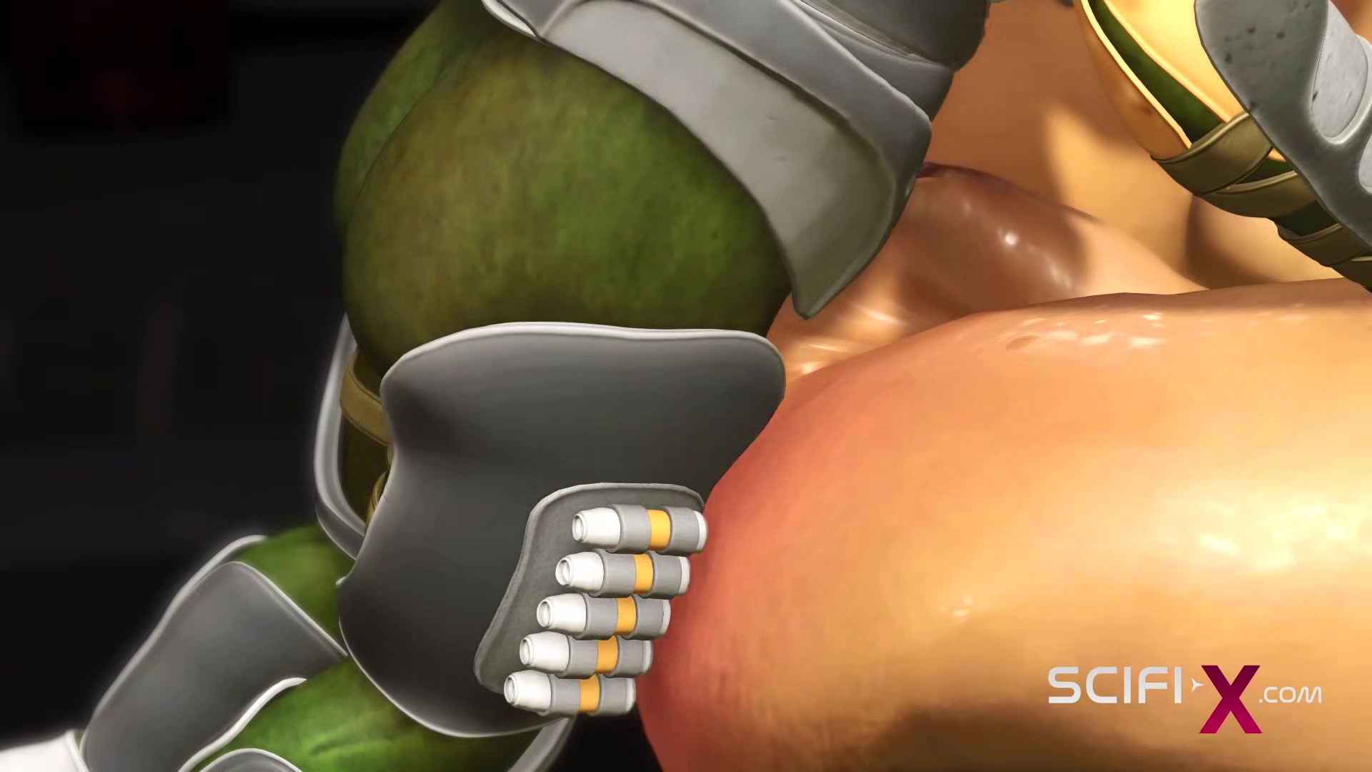 Hot sex with alien. A sexy blonde has crazy fuck with a green alien in a spaceship