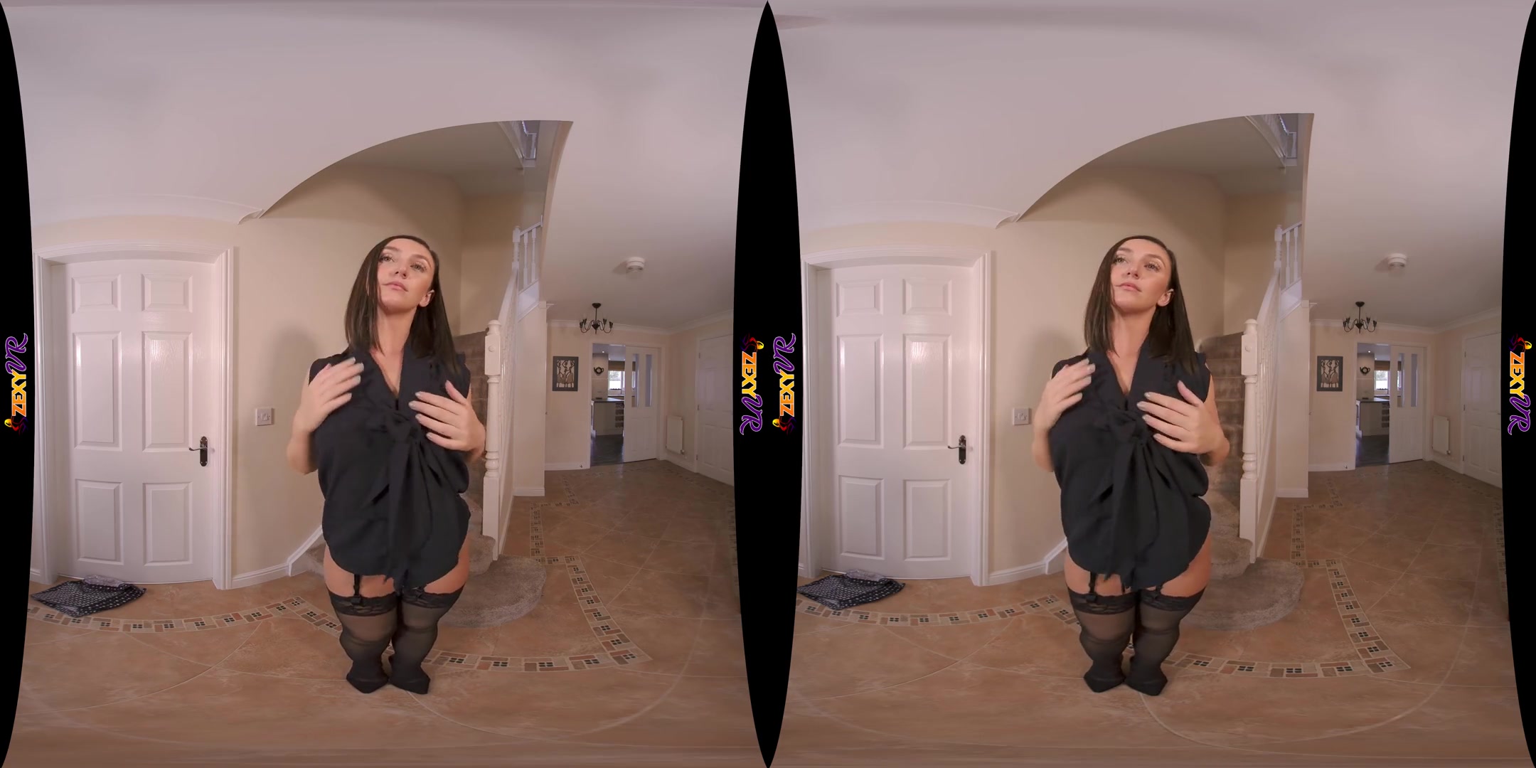 Cheeky Tease - Cute Brunette Stripping on the Stairs