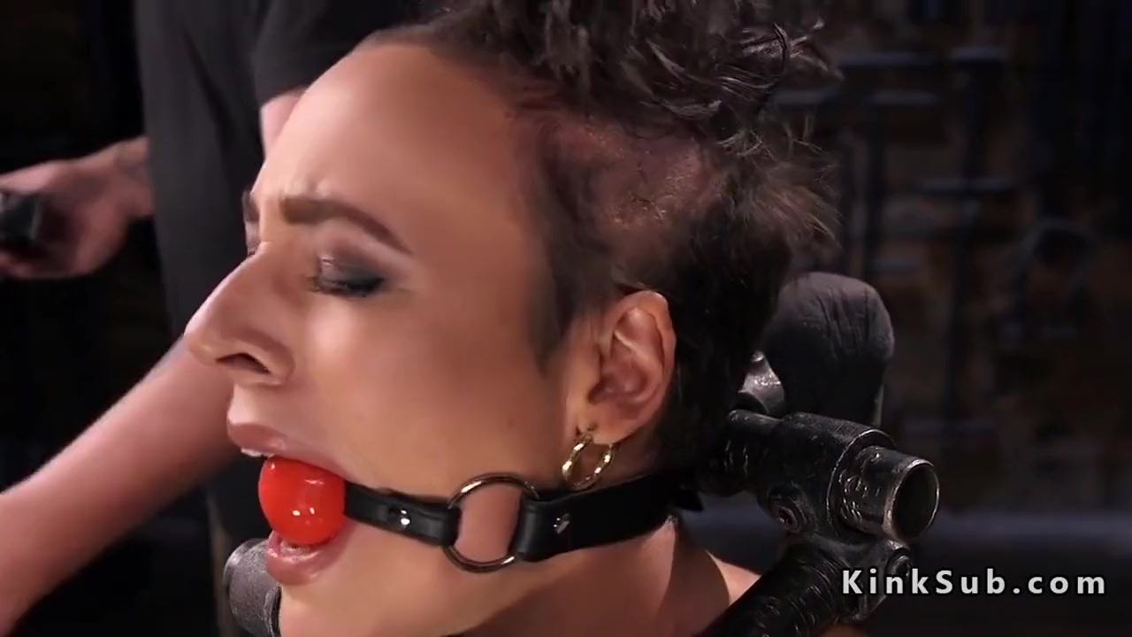 Slave In Bondage Device Gets Head Shaved