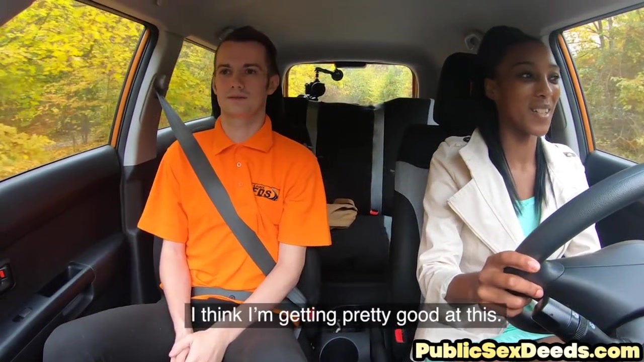 Ebony driving bae riding on car teacher