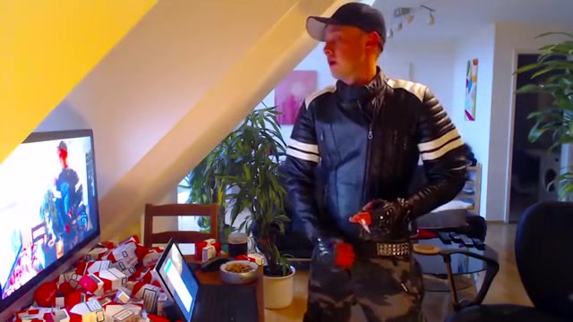 Leather boi smoke chaining cock wanking cum load