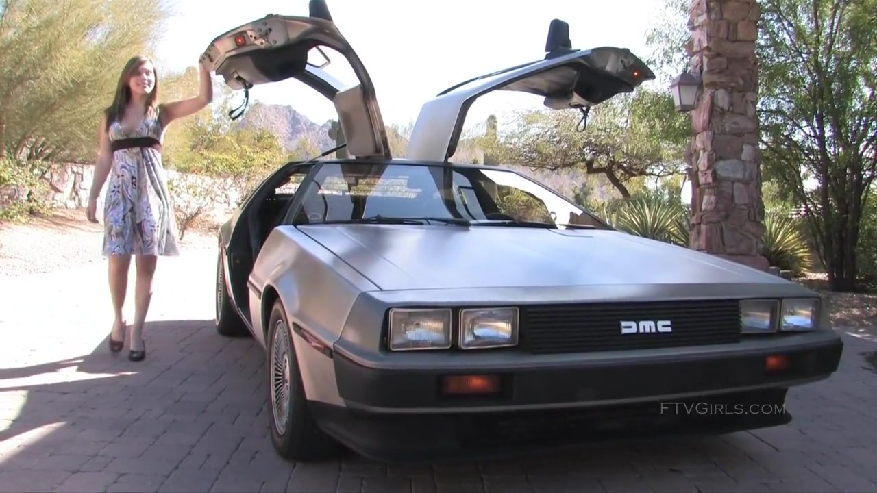Sabrina White In Sabrina Fingers Herself In Her Delorean Sportscar
